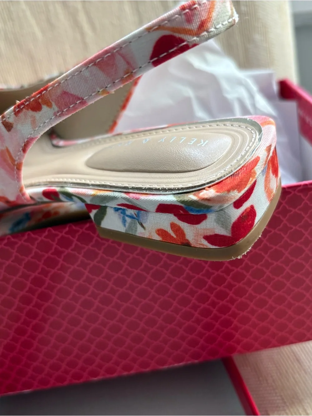 Kelly & Katie Floral Slingback Flat in Cream with Pink & Orange Flowers